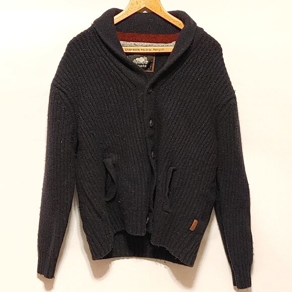 ATTRACTIVE Roots Cardigan Sweater Men's Size XL Professor Sweater LAMBS WOOL - Picture 1 of 9
